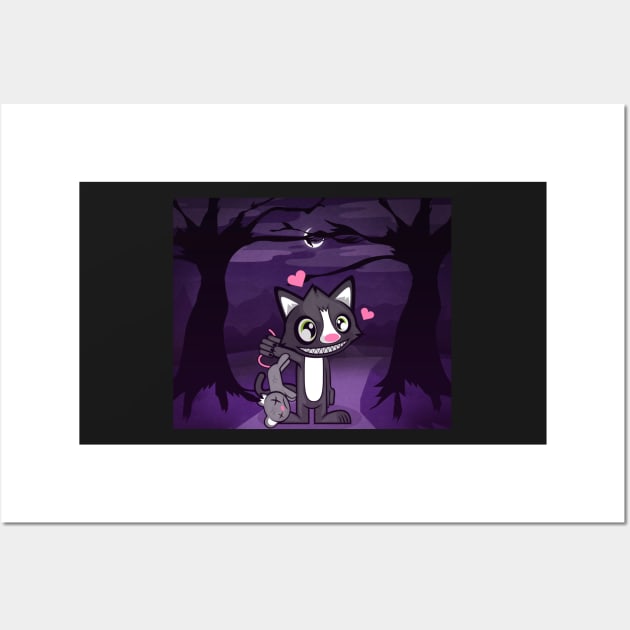 Cute Cat Proudly Holding Dead Mouse (Variant 2) Wall Art by MOULE